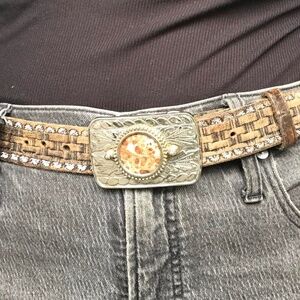 Gemstone cabochon western silver belt buckle